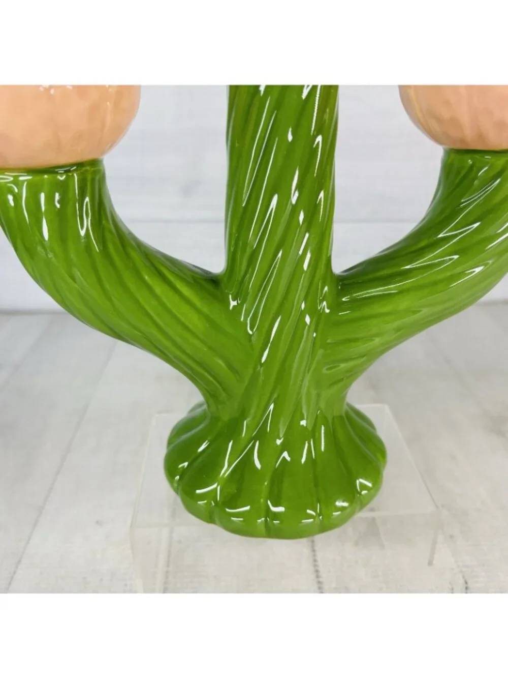 Threshold Target GREEN CACTUS Peach Flowers Ceramic Candle Holders Candelabra